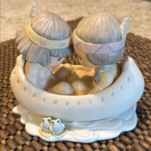 Precious Moments Native American Figurine with Canoe-Many Moons in Same Canoe